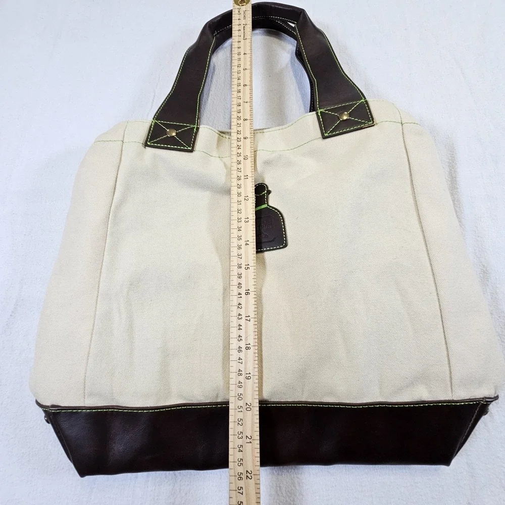 Patron‎ Tequila Canvas Tote Bag Brown Leather Trim Green Lining Insulated Pocket